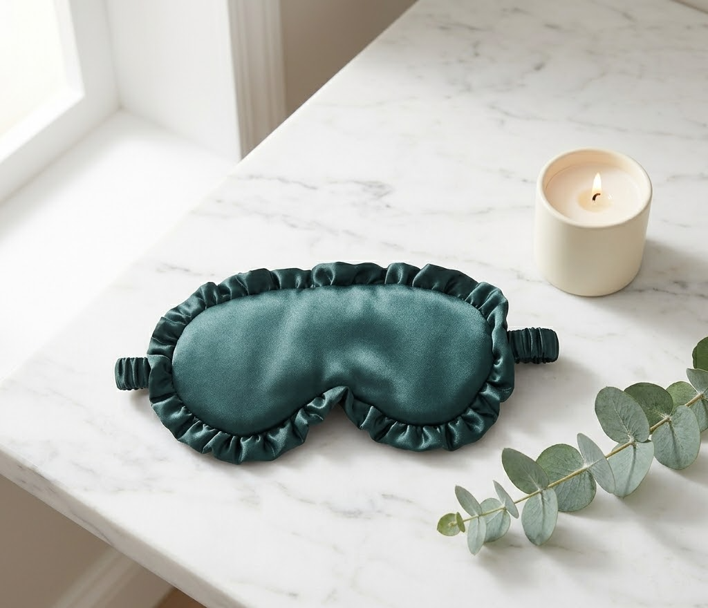 Dark Green Ruffle Satin Sleep Mask lifestyle