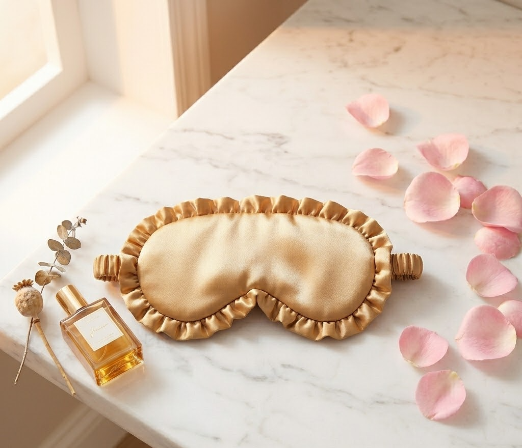 Gold Ruffle Satin Sleep Mask lifestyle
