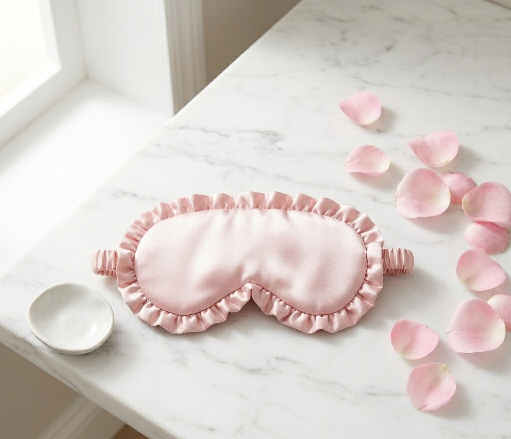 Light Pink Ruffle Satin Sleep Mask lifestyle